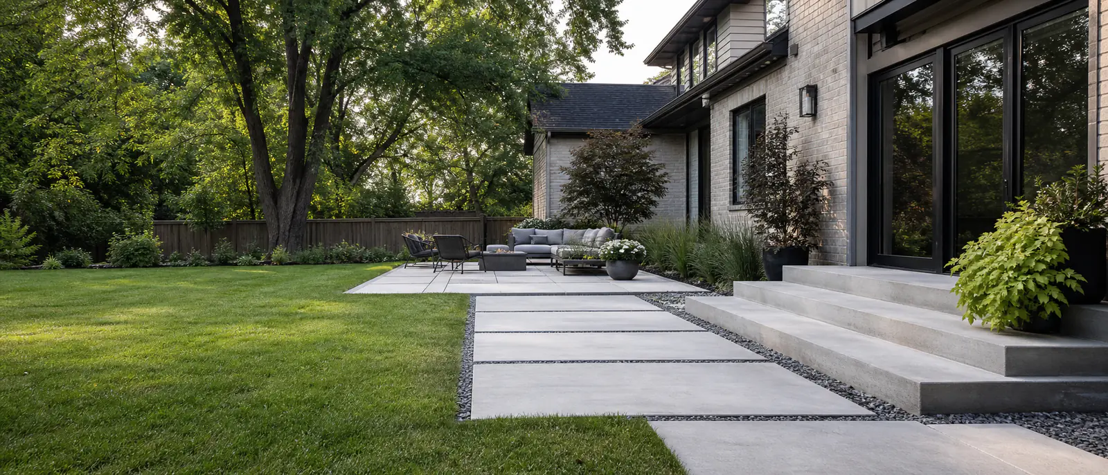 Southern Ontario residential neighbourhood with concrete driveways.